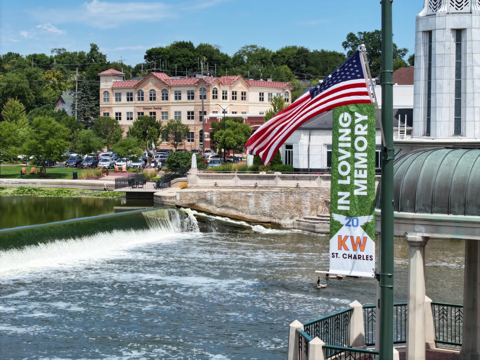 Downtown St. Charles with Kevin White Foundation Flag